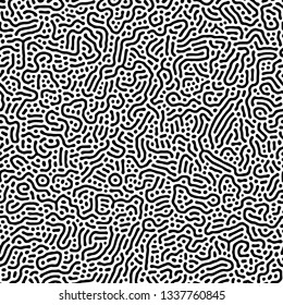 Diffusion reaction vector seamless pattern. Black and white organic shapes, lines pattern. Abstract Background illustration