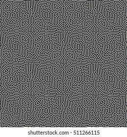 Diffusion reaction vector seamless pattern. Black and white organic shapes, lines pattern. Abstract Background illustration