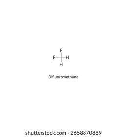 Difluormethan-Skelettstruktur. Schematische Darstellung einer Fluoralkanverbindung. Einfaches Diagramm, chemische Formel.