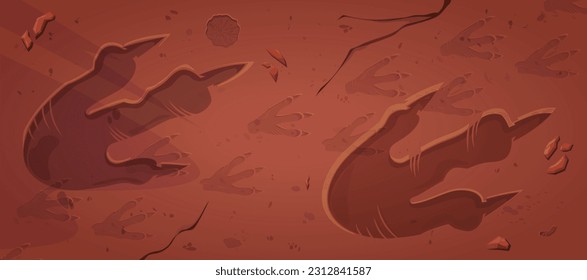 Dig fossil dinosaur footprint trace vector cartoon. Archeology jurassic foot print silhouette illustration. Paleontology ancient detailed animal impression or stamp texture for prehistory museum.