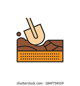 Dig ground color line icon. Pictogram for web page, mobile app, promo.
