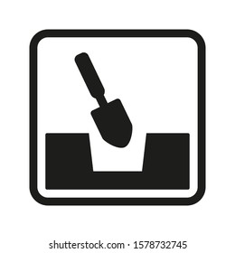 Dig a hole with a trowel vector icon for instructions. Monochrome flat graphic for instructions. 