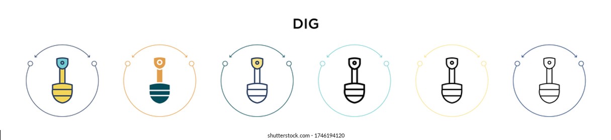 Dig icon in filled, thin line, outline and stroke style. Vector illustration of two colored and black dig vector icons designs can be used for mobile, ui, web