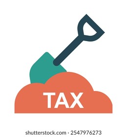 Dig into taxes, hoe and land with tax written on it isolated on transparent background. Minimalist vector illustration.