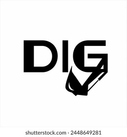 "Dig" word design with digging tool on excavator.