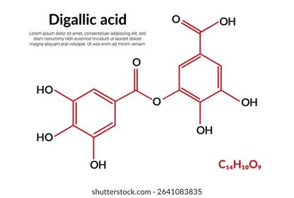 Digallic acid, polyphenolic compound, molecular structure formula, suitable for education or chemistry science content. Vector illustration