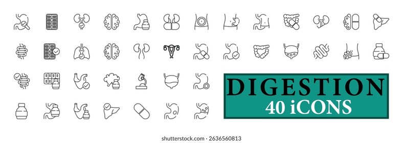 DIGESTION icon collection, with editable stroke. DIGESTION thin line icon set. Vector illustration.