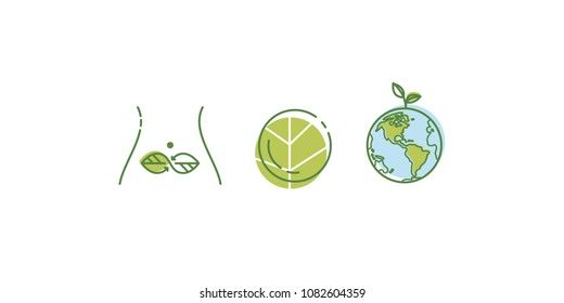 Digestion Icon Concept. Healthy Eating. Diet Flat Vector Illustration Lines