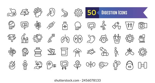 Digestion icons set. Outline set of digestion vector icons for ui design. Outline icon collection. Editable stroke.
