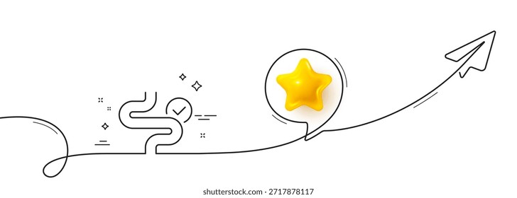Icono de línea de digestión. Línea continua con plano compartido. Signo de intestino sano. Símbolo de colonoscopia intestinal. Estrella 3D en la burbuja del discurso. Cinta de una sola línea de digestión. Patrón de curva de bucle. Vector