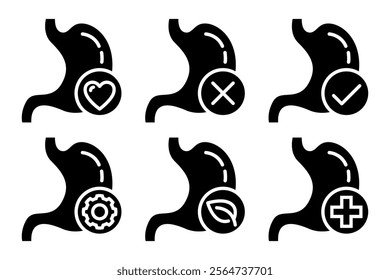 Digestion line icon set. Digestion logo, label, badge, sticker, symbol, emblem, stamp, banner, circle, black, line, flat vector, isolated illustration. Ready stock label for product packaging design.