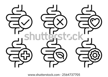 Digestion line icon set. Digestion logo, label, badge, sticker, symbol, emblem, stamp, banner, circle, black, line, flat vector, isolated illustration. Ready stock label for product packaging design.