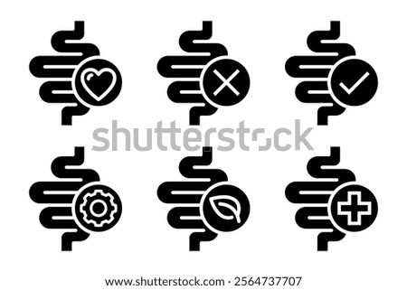 Digestion line icon set. Digestion logo, label, badge, sticker, symbol, emblem, stamp, banner, circle, black, line, flat vector, isolated illustration. Ready stock label for product packaging design.