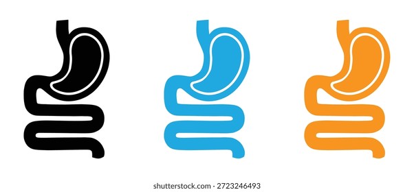 Ilustración del icono del Vector de la digestión aislada en el fondo blanco. Icono de estómago colorido para uso médico. Estómago humano y sistema gastrointestinal. 