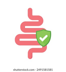 Digestion vector illustration with shield sign. Prevention of care of the stomach.