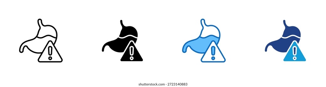 Vector de diseño de íconos de estilo múltiple - Estómago con símbolo de advertencia que indica problemas digestivos o problemas de salud