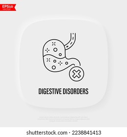 Icono de línea delgada de trastorno digestivo. Enfermedad gastrointestinal. Ilustración vectorial.
