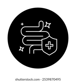 Digestive Health Icon – Intestinal Pathway with Shield Indicating Strong and Healthy Digestive System