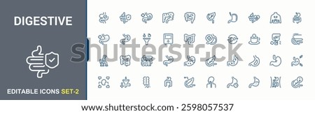 Digestive icon pack. Digestion icon set. Digest vector outline icons collection. Signs for web and mobile app. Minimalist editable vector stroke.