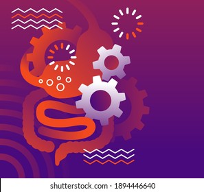 Digestive laxative system abstract banner - human stomach associated with gear box mechanicm - for gastro medical drugs packaging - isolated vector gastroenterology symbol