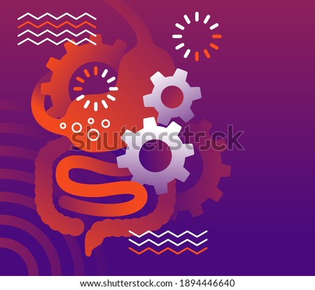 Digestive laxative system abstract banner - human stomach associated with gear box mechanicm - for gastro medical drugs packaging - isolated vector gastroenterology symbol