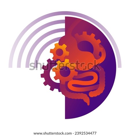 Digestive laxative system abstract banner - human stomach associated with gear box mechanicm - for gastro medical drugs packaging - isolated vector gastroenterology decoration for medicals