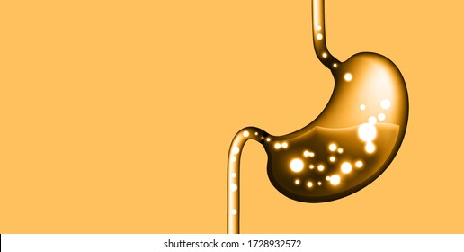 Digestive process in human stomach.Treatment of Gastric gut line. Future technology in medicine. Internal digestion with gastric acid. Abdomen organ Cartoon silhouette. Person diet, ulcer problem care