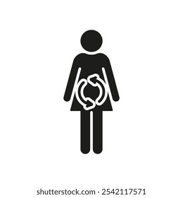 Sistema Digestivo, Dieta Equilibrada e Alimentos Saudáveis. Figura Feminina com Ícone de Silhueta de Setas. Ilustração de vetor isolada.