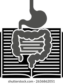 Digestive System Concept with Stomach and Intestine on Open Book – Medical and Educational Illustration