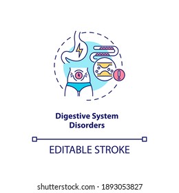 Digestive system disorders concept icon. Antidepressants side effect idea thin line illustration. Abnormal bowel functions. Vector isolated outline RGB color drawing. Editable stroke