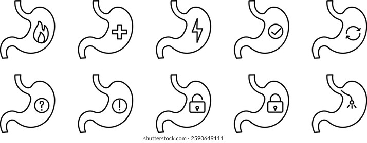 Digestive System Icon Pack, Symptoms, Healing, and Gut Health.