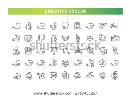 Digestive System Icons Set. Gastroenterology, Stomach, Intestine, Medical Line Icons