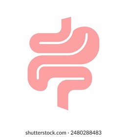 Digestive system set icon. Intestines, small and large, stomach, digestion, human anatomy, medical illustration, pink color.