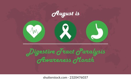 Digestive tract paralysis awareness month is observed every year in August. Health awareness vector.