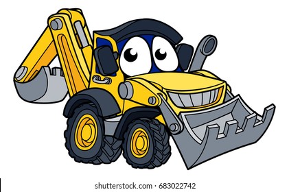 Digger bulldozer construction vehicle cartoon character mascot illustration