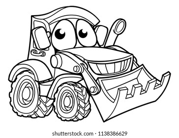 Digger bulldozer construction vehicle mascot cartoon character illustration