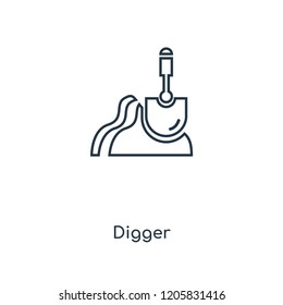 Digger concept line icon. Linear Digger concept outline symbol design. This simple element illustration can be used for web and mobile UI/UX.