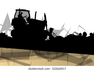 Digger excavator machinery digging action in construction site abstract vector background concept
