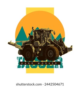 digger halftone effect design for t shirt ,poster or logo ,vector illustration