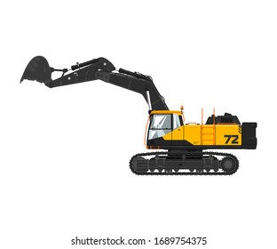 Digger hydraulic excavator with dipper isolated on white background, vector illustration