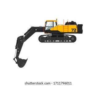 Digger hydraulic excavator with dipper isolated on white background, vector illustration