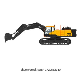 Digger hydraulic excavator with dipper isolated on white background, vector illustration