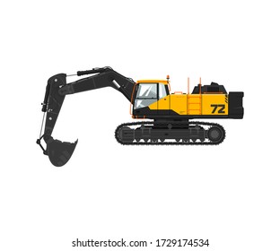 Digger hydraulic excavator with dipper isolated on white background, vector illustration