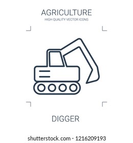 Digger Icon. High Quality Line Digger Icon On White Background. From Agriculture Collection Flat Trendy Vector Digger Symbol. Use For Web And Mobile