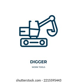 Digger Icon. Linear Vector Illustration From Work Tools Collection. Outline Digger Icon Vector. Thin Line Symbol For Use On Web And Mobile Apps, Logo, Print Media.