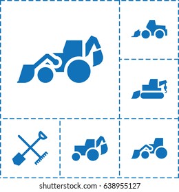 Digger icon. set of 6 digger filled icons such as shovel and rake