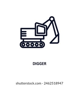 digger icon. Thin line digger icon from history collection. Outline vector isolated on white background. Editable digger symbol can be used web and mobile