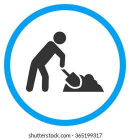 Digger Job vector icon. Style is bicolor flat circled symbol, blue and gray colors, rounded angles, white background.