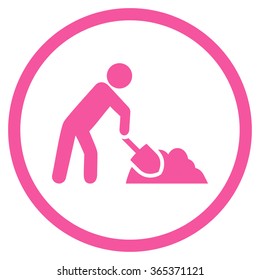 Digger Job vector icon. Style is flat circled symbol, pink color, rounded angles, white background.