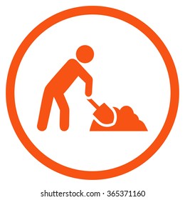 Digger Job vector icon. Style is flat circled symbol, orange color, rounded angles, white background.